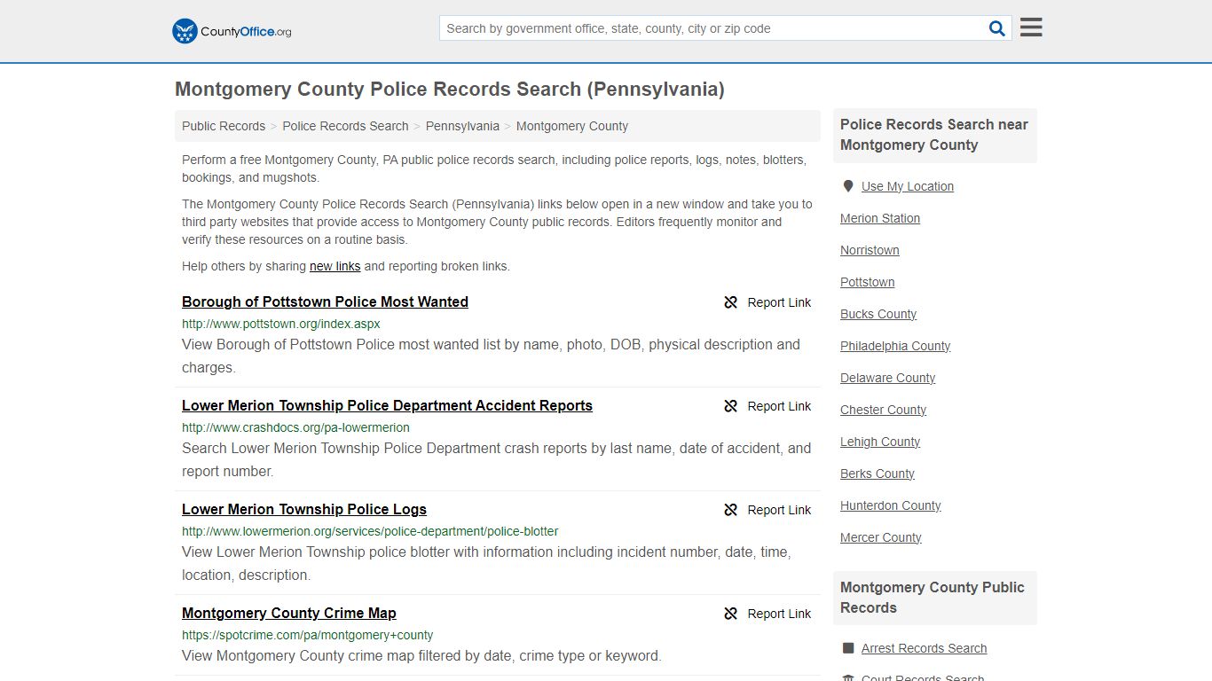 Montgomery County Police Records Search (Pennsylvania)