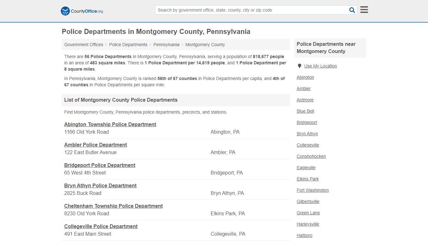 Police Departments - Montgomery County, PA (Arrest Records & Police Logs)