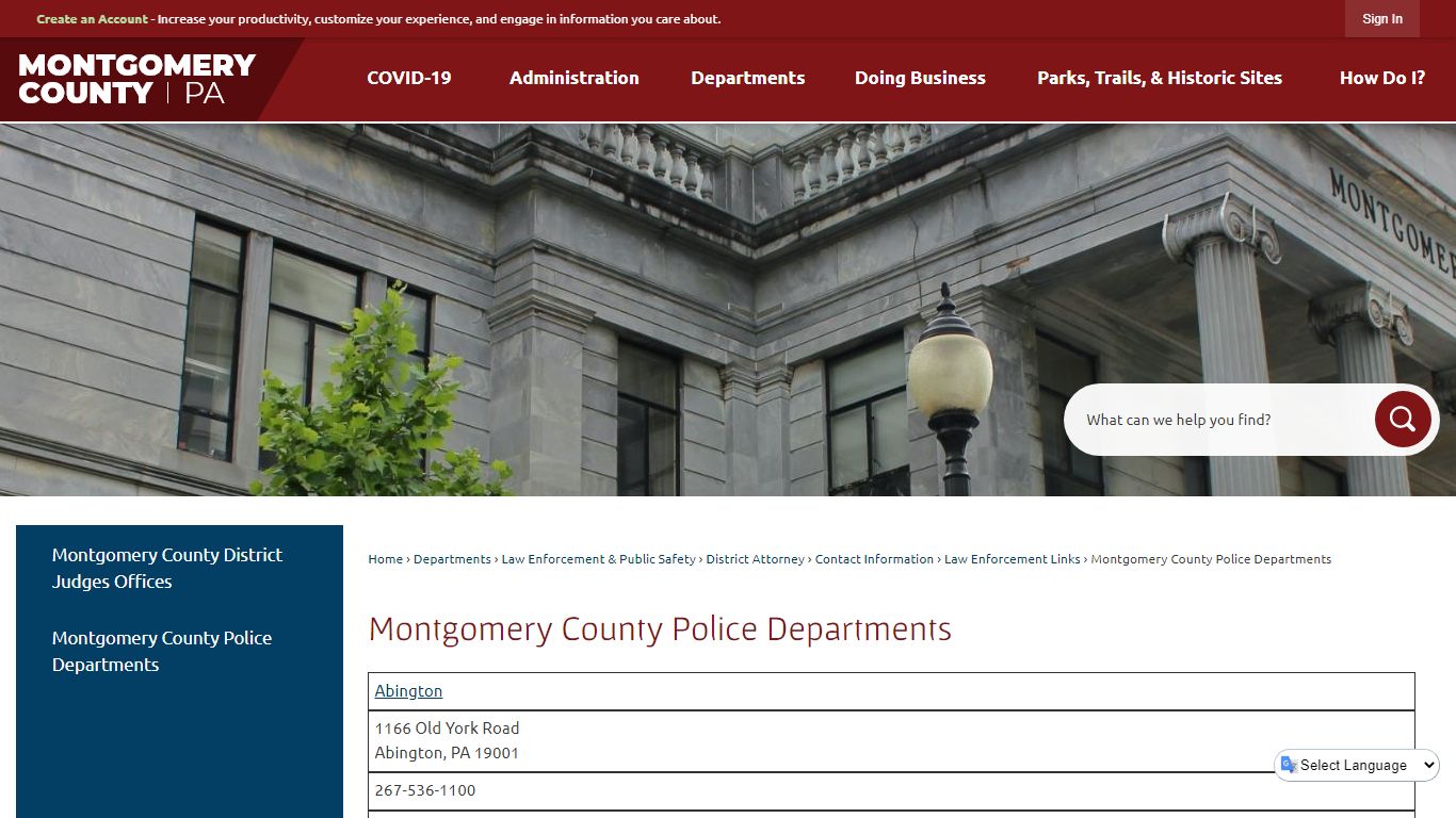 Montgomery County Police Departments | Montgomery County, PA - Official ...